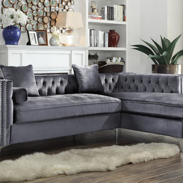 Chic Home Da Vinci Right Facing Sectional Sofa, Gray Velvet