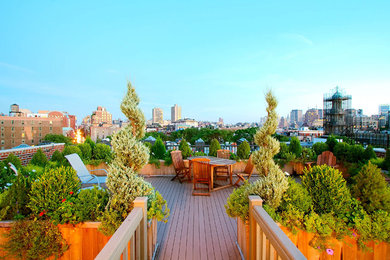 Example of a large classic rooftop rooftop deck container garden design in New York with no cover