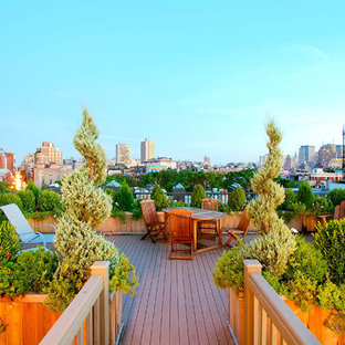 Example of a large classic rooftop deck container garden design in New York with no cover