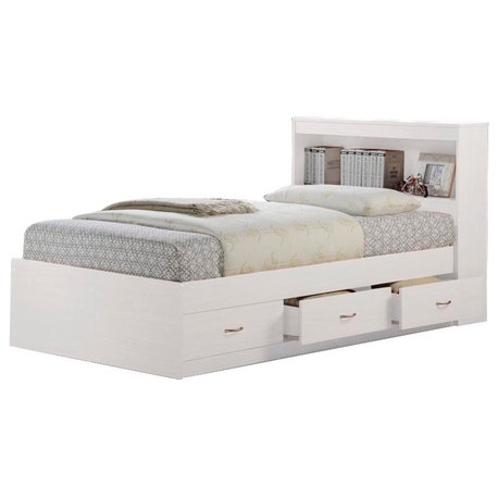 Hodedah Twin Captain Bed With 3-Drawers and Headboard, White