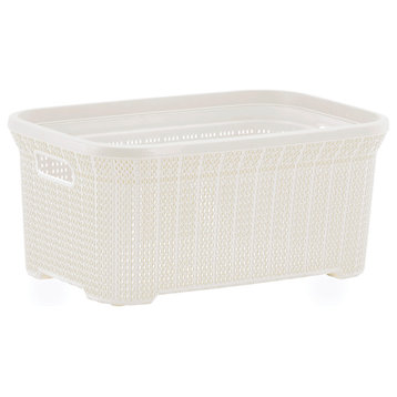 Laundry Hamper, 40-Liter Knit Style Basket With Cutout Handles, Cream