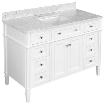 Hailey 48" Bathroom Vanity, White, Carrara Marble