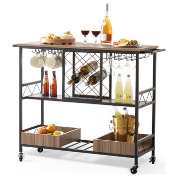 VEVOR 3-Tier Bar Serving Cart Rolling Trolley With Wine Grid Glass Holder 300LBS