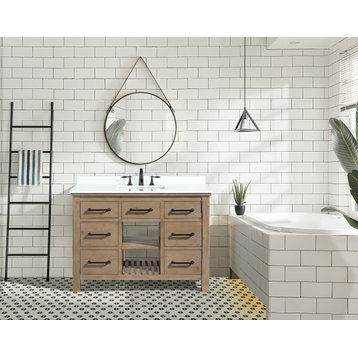 Lauren 48" Bathroom Vanity, Weathered Fir Finish, White Engineered Stone Counter