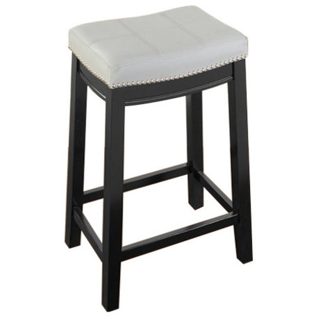 Linon Claridge Backless Counter Stool Gray Faux Leather Wood Frame in Black