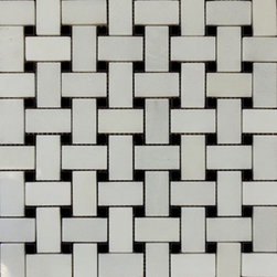 Cream White Basketweave with Black Dots Stone Tile Mosaic Collection - Home Accessories & Decor