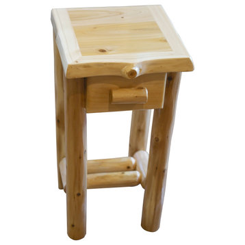 White Cedar Log Small Nightstand with Drawer