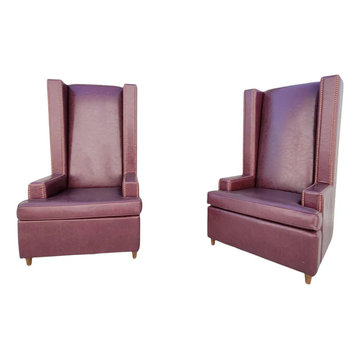 1980s Vintage Burgundy Leather Style King High Chairs - a Pair.