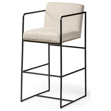 Stamford Light Beige Upholstered Seat With Wood Back, Metal Frame Bar Stool
