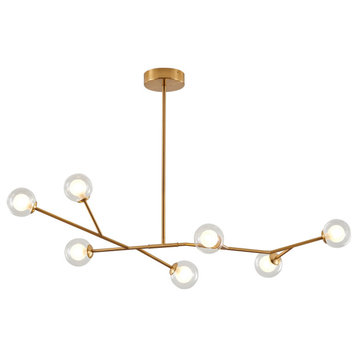 5-Light 37.8" Gold Steel Chandelier With Glass Shades