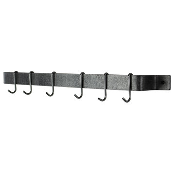 Handcrafted 24" Easy Mount Wall Rack w 6 Hooks, Hammered Steel