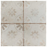 Merola Tile - Kings Blume White Ceramic Floor and Wall Tile - Capturing the appearance of an encaustic look, our Kings Blume White Ceramic Floor and Wall Tile features a slightly textured, matte finish, providing decorative appeal that adapts to a variety of stylistic contexts. Containing 7 different print variations that are randomly distributed throughout each case, this white square tile offers a one-of-a-kind look. With its semi-vitreous features, this tile is an ideal selection for indoor commercial and residential installations, including kitchens, bathrooms, backsplashes, showers, hallways, entryways and fireplace facades. This tile is a perfect choice on its own or paired with other products in the Kings Collection. Tile is the better choice for your space!