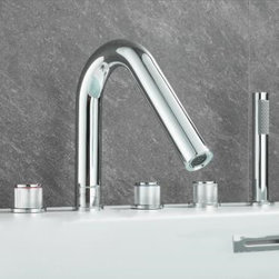 Brass Chrome Finished Five-Pieces Elbow Spout Tub Faucet with Hand Shower - Bathtub Faucets