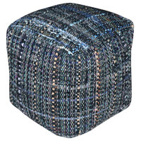 Kamil Recycled Fabric Artisan Cube Pouf, Gray