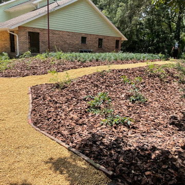 Xeriscape in Florida Large Property No Lawn just Plants Hardscape Pergola Arbor