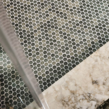 Green Penny Tile Shower Floor Detail
