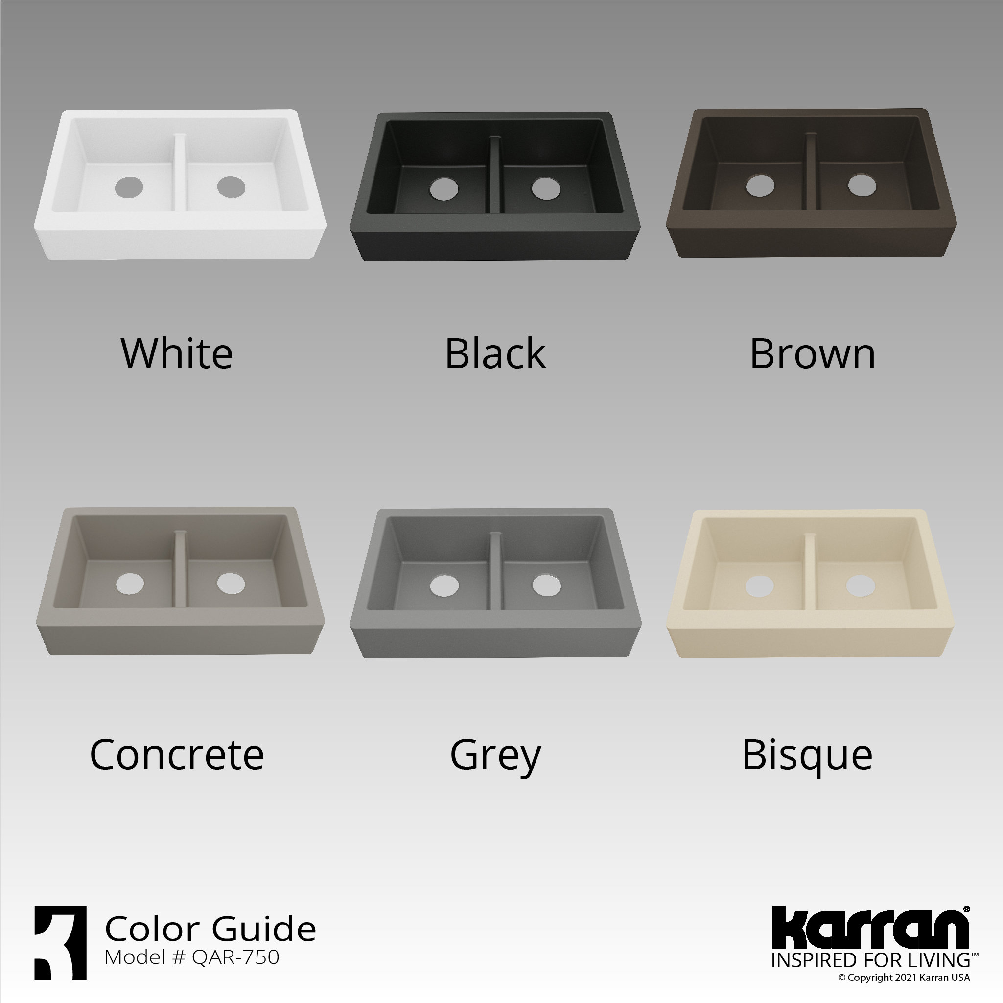 Karran Retrofit Farmhouse Quartz 34" Double Bowl Sink, Brown