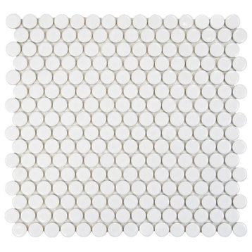 Hudson Penny Round Glossy White Porcelain Floor and Wall Tile