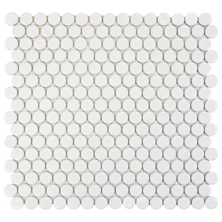 Hudson Penny Porcelain Mosaic Tile, Glossy White