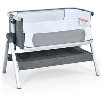 Costway Baby Bassinet Bedside Sleeper w/Storage Basket & Wheel for Newborn Grey