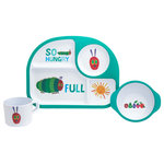 Godinger - The Very Hungry Caterpillar 3 Piece Melamine Set, Teal - World of Eric Carle's melamine set features beautiful images from his beloved stories. The bright, colorful art kids will love to look at and enjoy eating from! 12.00W X 1.00H Dinner Plate, 5.00D X 2.00 Bowl, 3.00D X 2.5H Mug