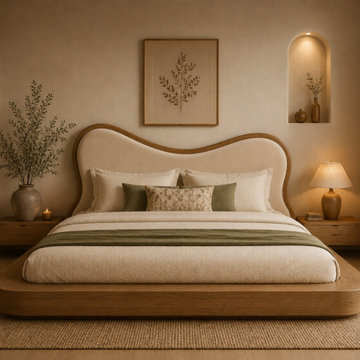 Modern Wooden Platform Bed with Organic Headboard | Contemporary Bedroom Design