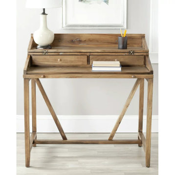 Industrial Rustic Convertible Desk, Pine Frame With Pull Out Tray, Oak