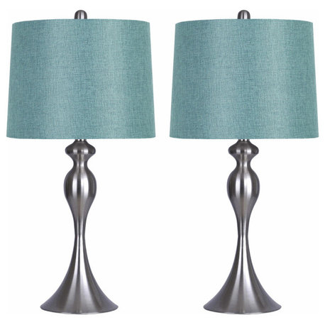 26.5 Brushed Nickel Table Lamps Turquoise Shade, Set of 2