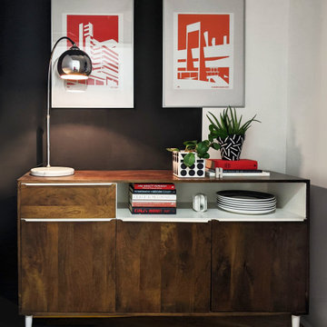 Black and White Hallway with Mid Century Sideboard
