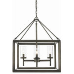 Golden Lighting - Golden Lighting 2073-4 GMT Smyth - 4 Light Mini Chandelier - Modern lanterns feature a handsome beveled cage design  Clean geometry creates a contemporary style  Clear glass cylinders encase steel candles and candelabra bulbs  Comfortably sized for a cozy dining room or nook.  Canopy Included: Yes  Shade Included: Yes  Canopy Diameter: 5 x 5 x 1 Room: Kitchen, Foyer, Living, BedroomSmyth Four Light Chandelier Gunmetal Bronze Clear Glass *UL Approved: YES *Energy Star Qualified: n/a  *ADA Certified: n/a  *Number of Lights: Lamp: 4-*Wattage:60w Candelabra bulb(s) *Bulb Included:No *Bulb Type:Candelabra *Finish Type:Gunmetal Bronze