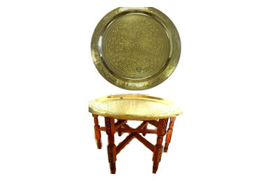 Moroccan Brass Tray top Folding Tea Table