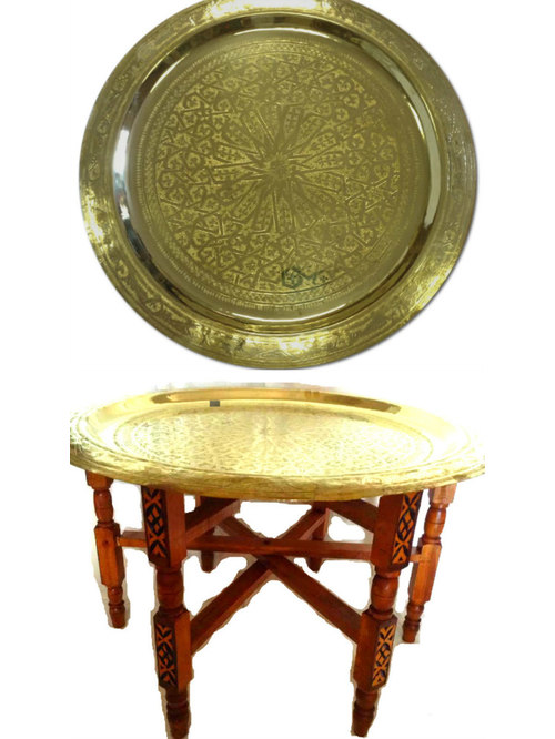 Moroccan Brass Tray Top Folding Tea Table