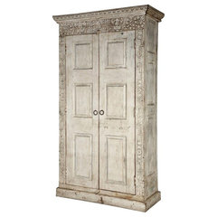 Milford Reclaimed Wood Distressed Winter White Tall Linen Cabinet -  Farmhouse - Armoires And Wardrobes - by Sierra Living Concepts Inc