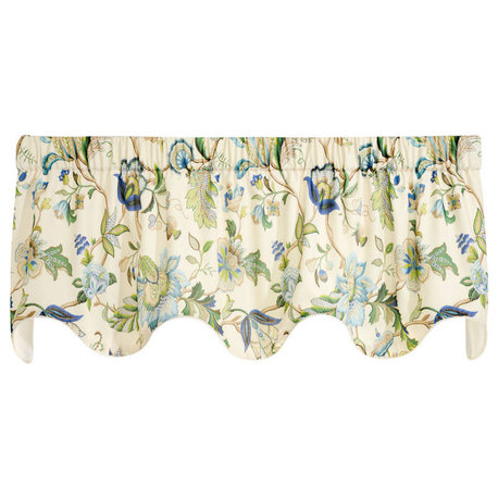 Ellis Curtain Brissac 70"x17" Lined Scallop Valance, Blue, Blue