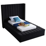 Meridian Furniture - Kiki Velvet Bed, Black, Twin - Make a bold statement in your bedroom with this stunning Kiki black velvet twin bed. Its black velvet design with channel tufting gives it a chic, textured appearance that's both comfortable and dramatic. This twin size bed features storage rails along its full slats frame, making it the perfect solution for individuals in limited sleeping spaces. Its width of 70.5 inches, depth of 94 inches, and height of 65 inches offers ample room to sleep without being cramped.