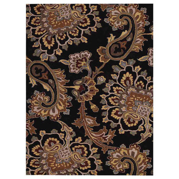 Hand Tufted Wool Area Rug Floral Black, [Rectangle] 8'x11'