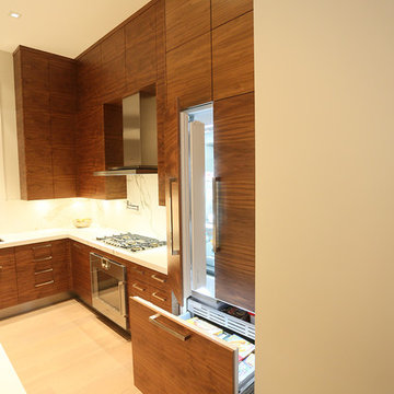 Flat, Dark walnut veneer Doors and Concealed Fridge Panels