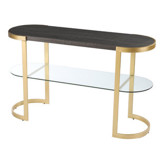 Modern Oval Console Table Golden Metal Frame With Wooden Top