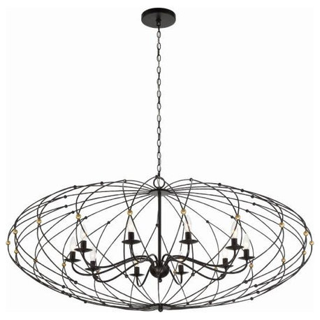 Zucca 10 Light Chandelier, English Bronze/Antique Gold, 25"Hx58"W