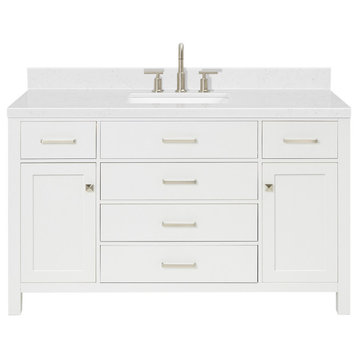 Ariel Bristol 54" Single Rectangle Sink Bathroom Vanity, Carrara Quartz, White