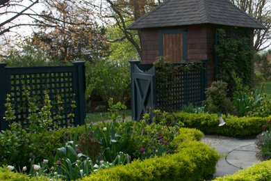 Photo of a small traditional backyard formal garden for spring in Charlotte with gravel.