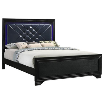 Pemberly Row Faux Leather California King Bed in Black and Midnight Star