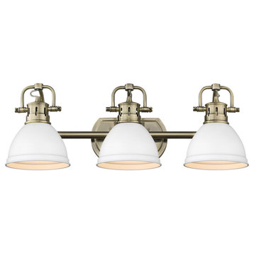 Duncan 3-Light Bath Vanity, Aged Brass With Matte White Shades