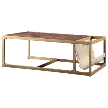 ACME Genevieve Rectangular Metal Frame Coffee Table in Retro Brown and Brass