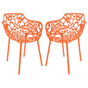 Leisuremod Modern Devon Aluminum Chair With Arm, Set of 2, Orange