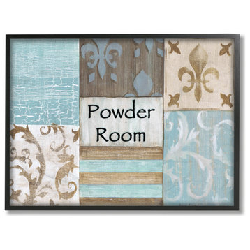 Stupell Industries Fleur de Lis Powder Room Bathroom, 24"x30", Black Framed