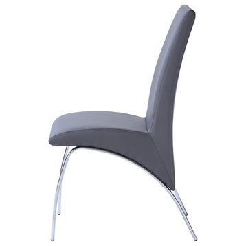 Set of 2 Dining Chair, Sleek Design With Gray Faux Leather Seat & Curved Legs