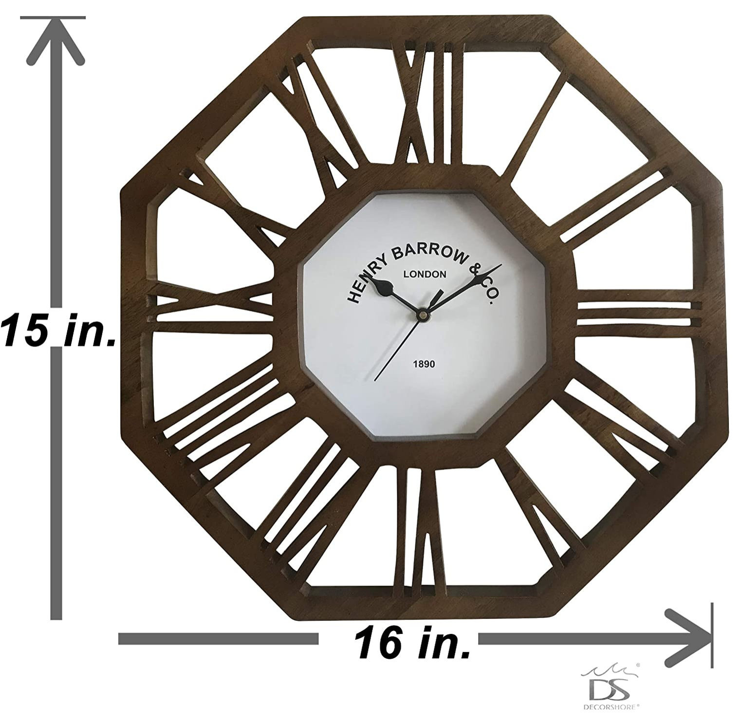 Roman Numeral Wall Clock, Octagon Shape, Silent Decorative Wood Clock ...