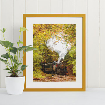 Steam Train with Autumn Foliage Rustic Landscape Photo Wall Art Print