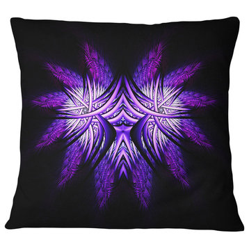 Bright Purple in Black Fractal Flower Abstract Throw Pillow, 16"x16"